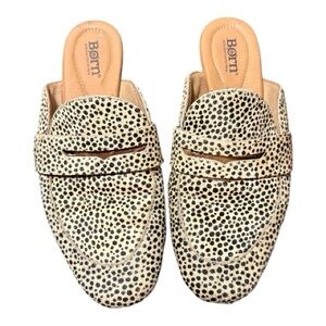 BORN Spotted Calf Hair Penny Loafer Slip-On Mules